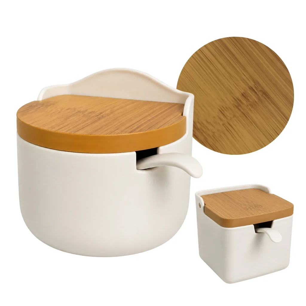 Porta Temperos Saleiro Premium em Plástico Resistente Visual Cerâmica com Colher Inclusa