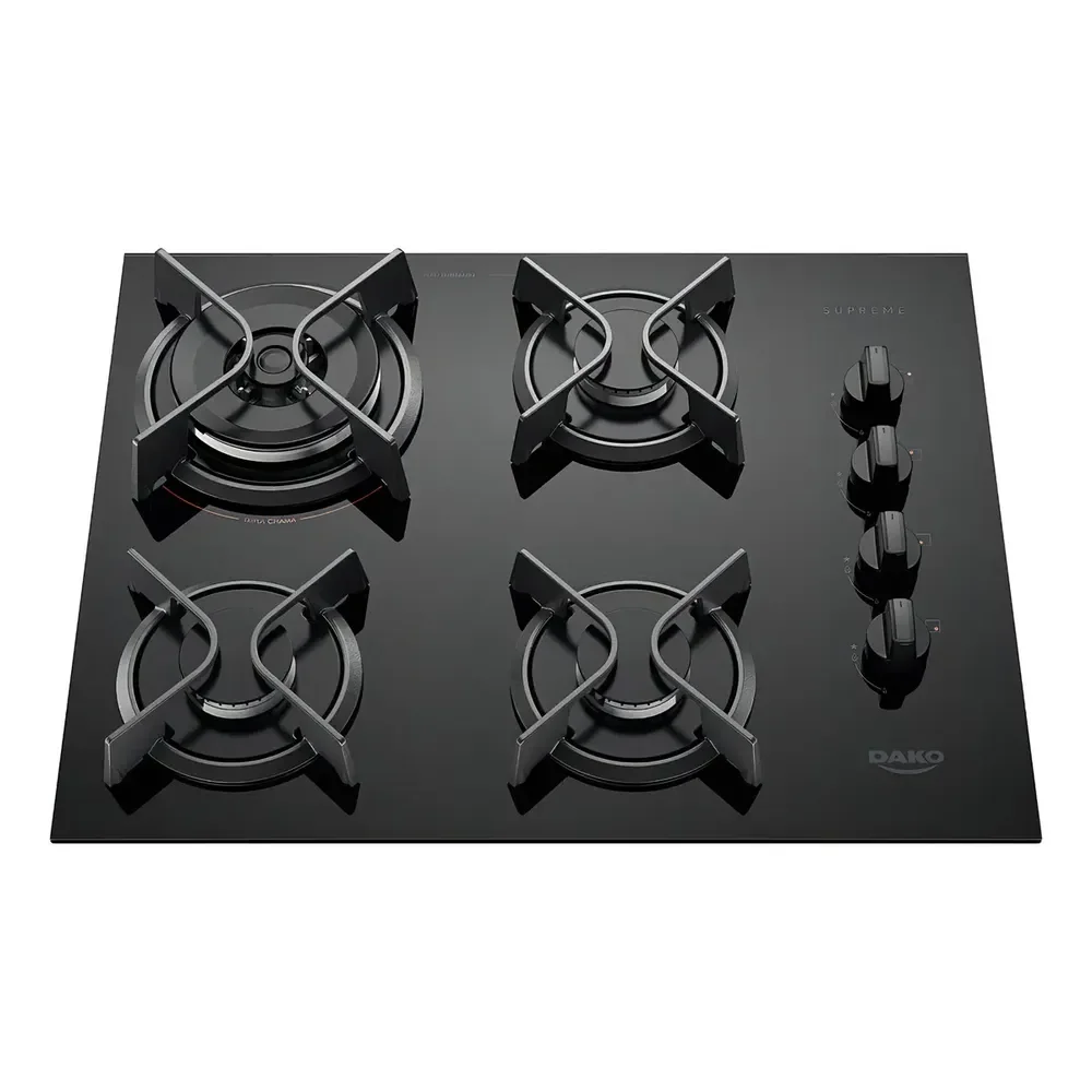 Dako Cooktop Supreme Fogão Gás 4 Boca Mesa De Vidro Tripla Chama Preto 127/220v