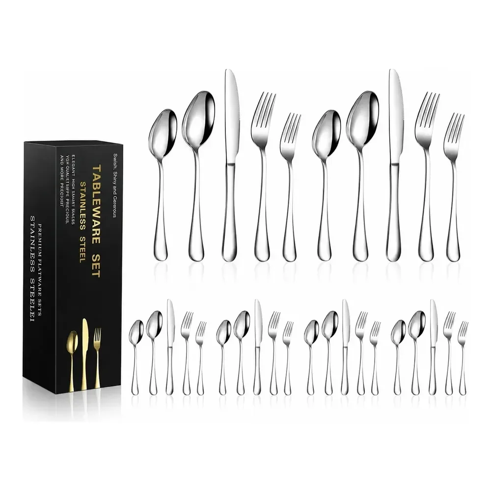 30 Peças Kit Jogos De Talheres Garfo E Faca Inox Prateado Prateado