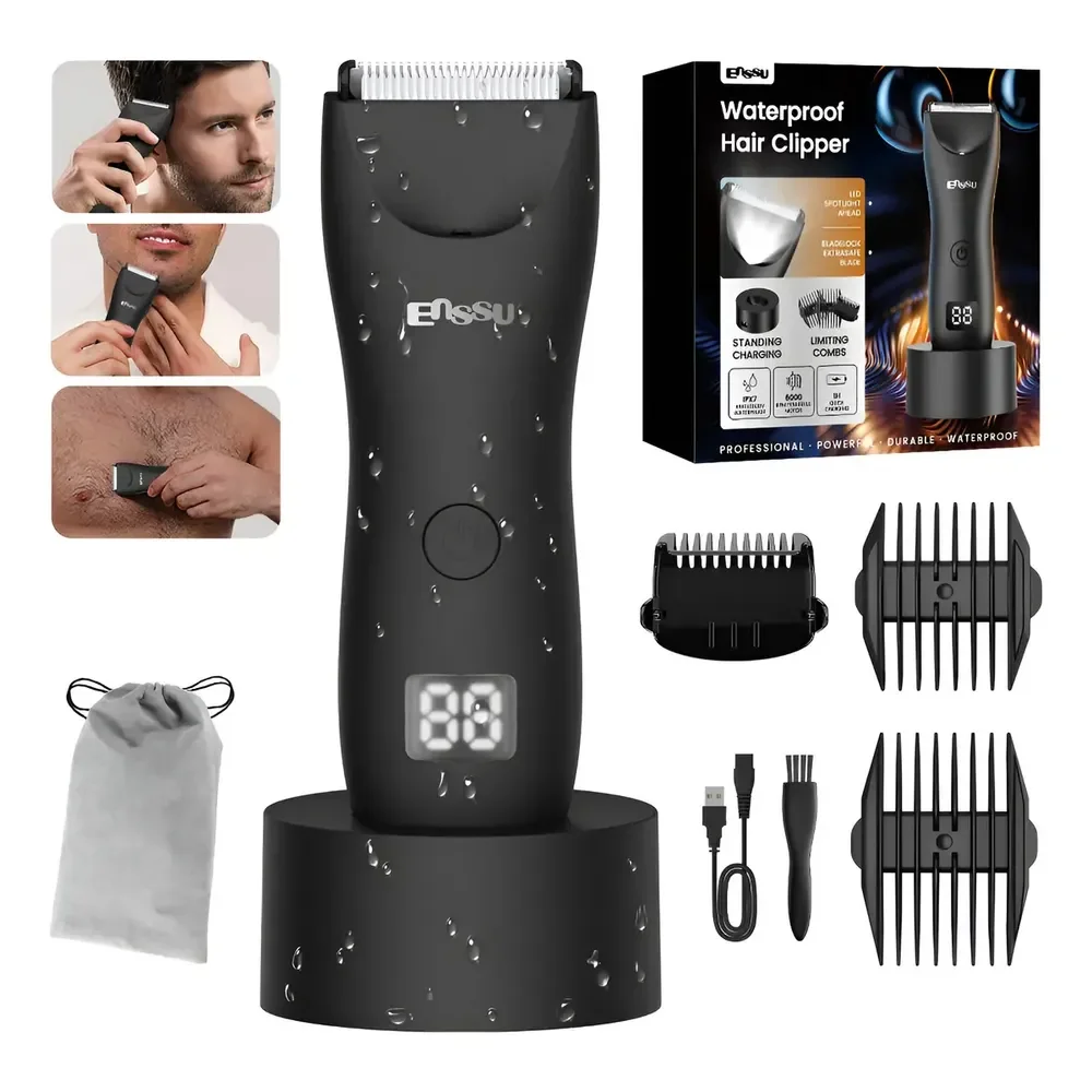 Enssu Aparador De Pelos Corporais Masculino Com Base Cor Preto 127/220v