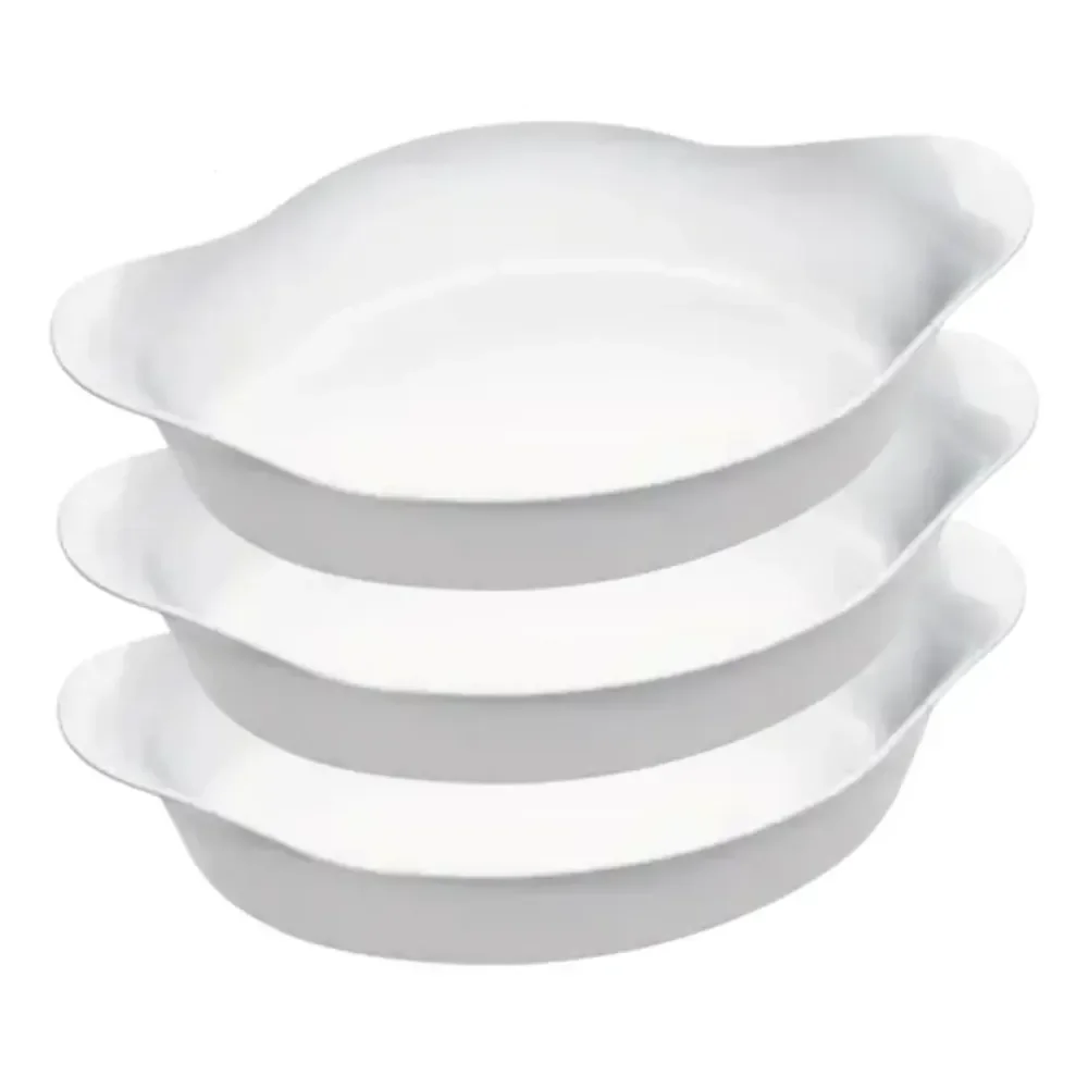 Kit 3 Assadeira Travessa De Vidro Marinex Opaline 1 Litro