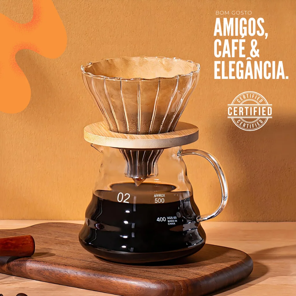Cafeteira de Vidro Borossilicato Com Tampa e Filtro 600ml Conjunto Passador De Café  Jarro Vidro V60 P/ Cozinha