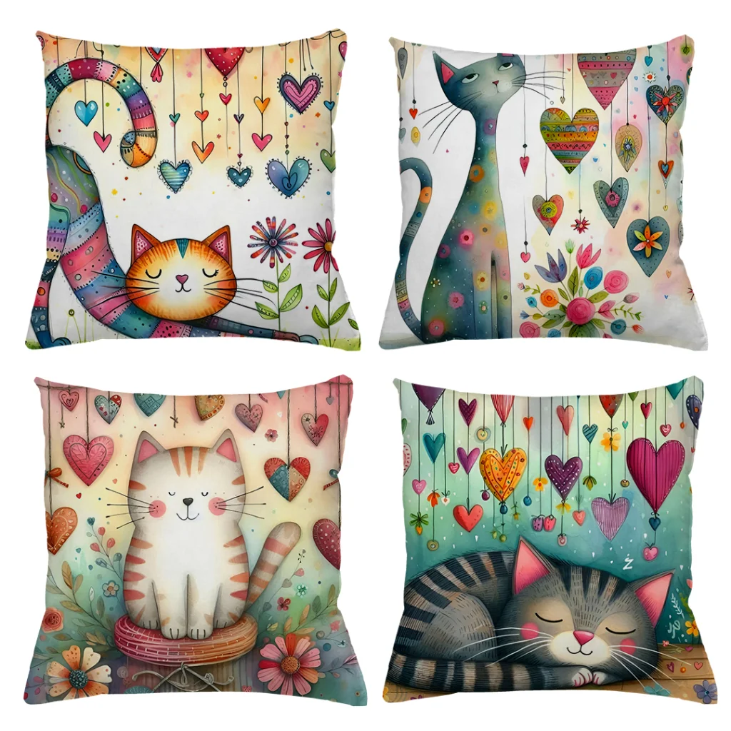 KIT 4 CAPAS DE ALMOFADAS GATO GATINHO APAIXONADO  TAMANHO 45X45