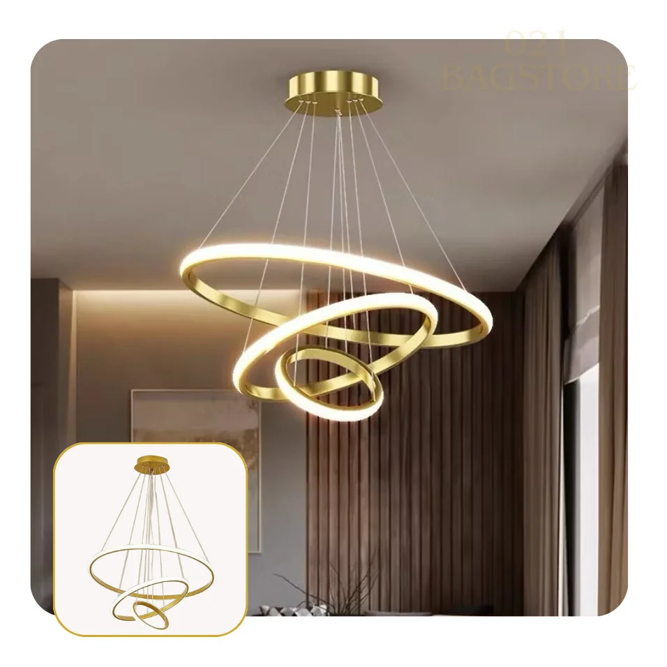 Luminária Lustre De Sala Dourada Cromada Luz de Sala Pendente 3 Tons Moderna 3 Cores em 1 De Teto