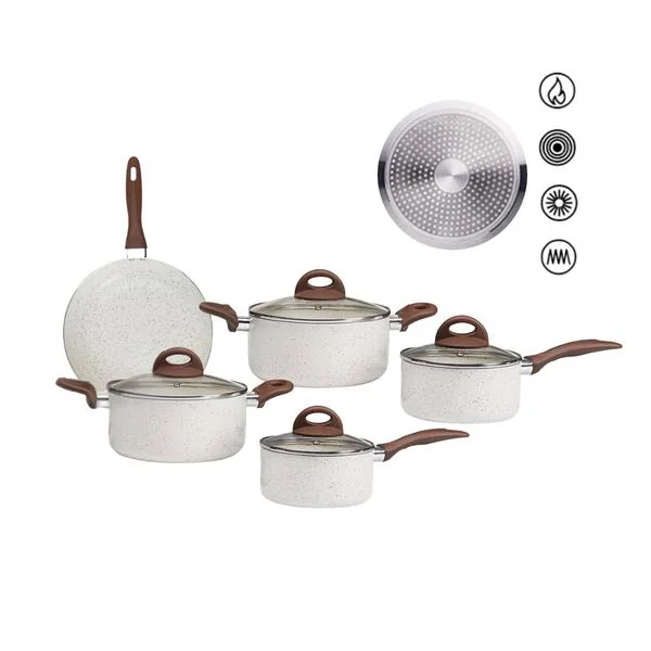 Jogo de Panelas Brinox Antiaderente Ceramic Life 5 Peças Granada com Indução Vanilla