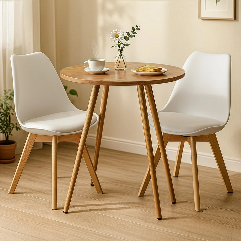 Mesa Sofia Redonda Freijó 70 Cm MDF + 2 Cadeiras Leda