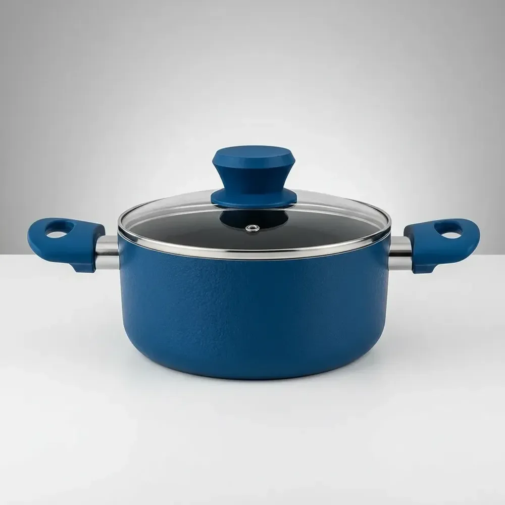 Panela Cerâmica Antiaderente 18cm Tampa Vidro Azul Caçarola Azul
