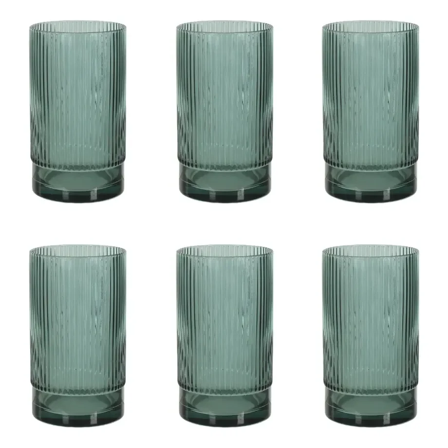 Jogo 6 Copos Vidro Canelado Premium 550ml Elegance Verde Verde