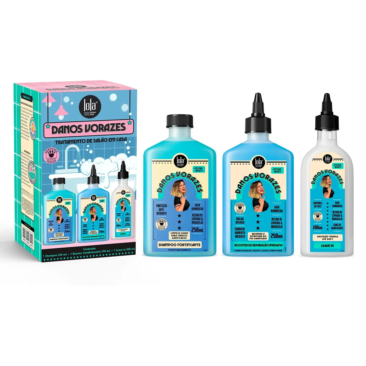 Kit Danos Vorazes (Shampoo + Condicionador + Leave in) - Lola From Rio