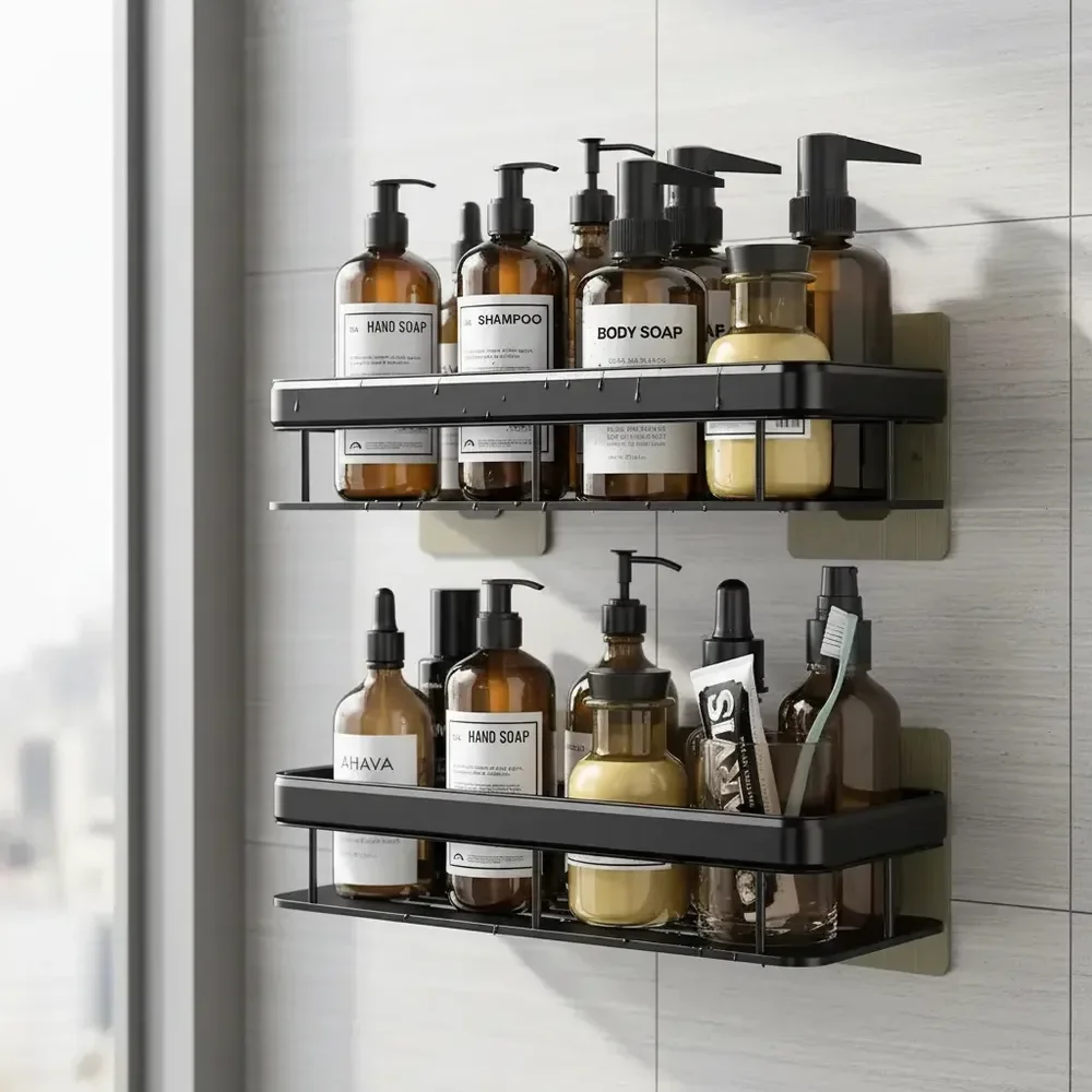Kit 2 Suporte Shampoo Sabonete Banheiro Adesivo Parede Luxo Preto