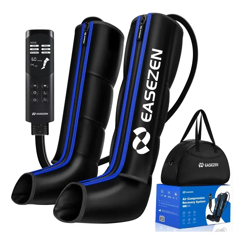 Bota De Compressao Pneumatica Massageador Pes Easezen 6 Modos Preto/azul 127/220v Azul/preto