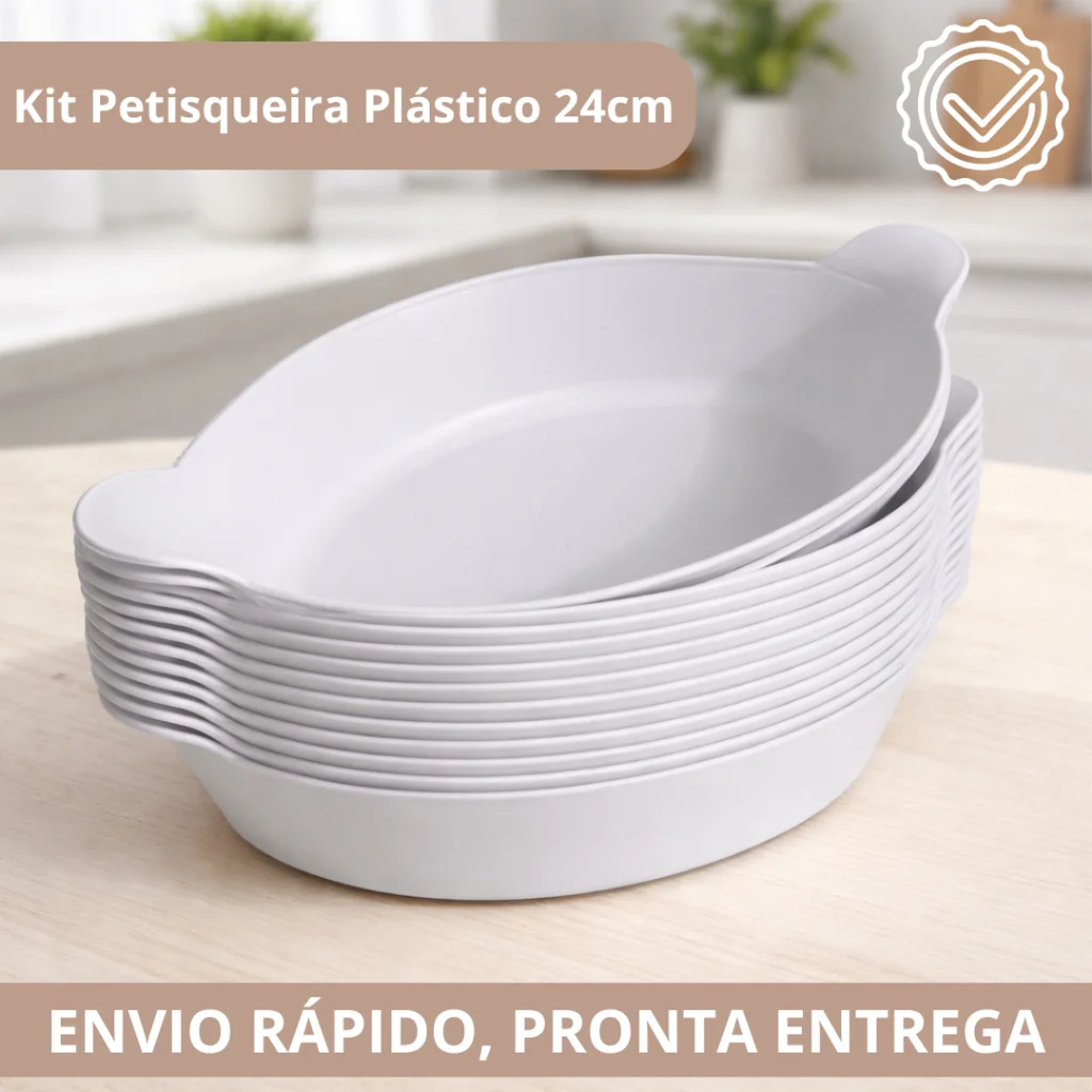 Kit c/5-50 Travessas Petisqueiras Plástico Branco Resistente 24cm-Servir comidas,churrasco,petiscos