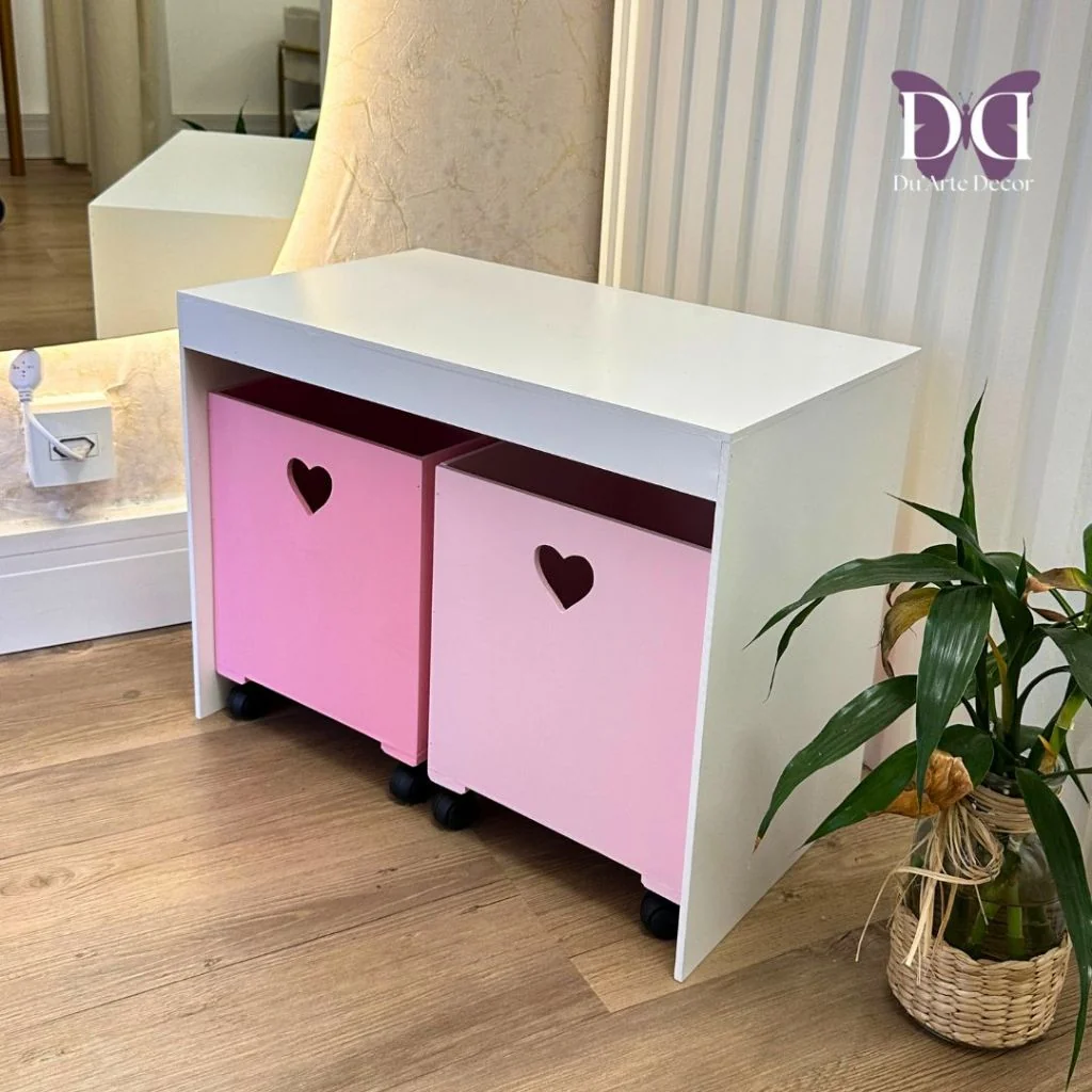 Organizador de Brinquedos Bancada Infantil 2 Gavetas Com Rodinhas em MDF