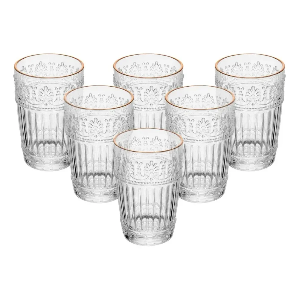 Conjunto 6 Copos Mauve Com Fio De Ouro Cristal Ecológico 350ml - Wolff Incolor