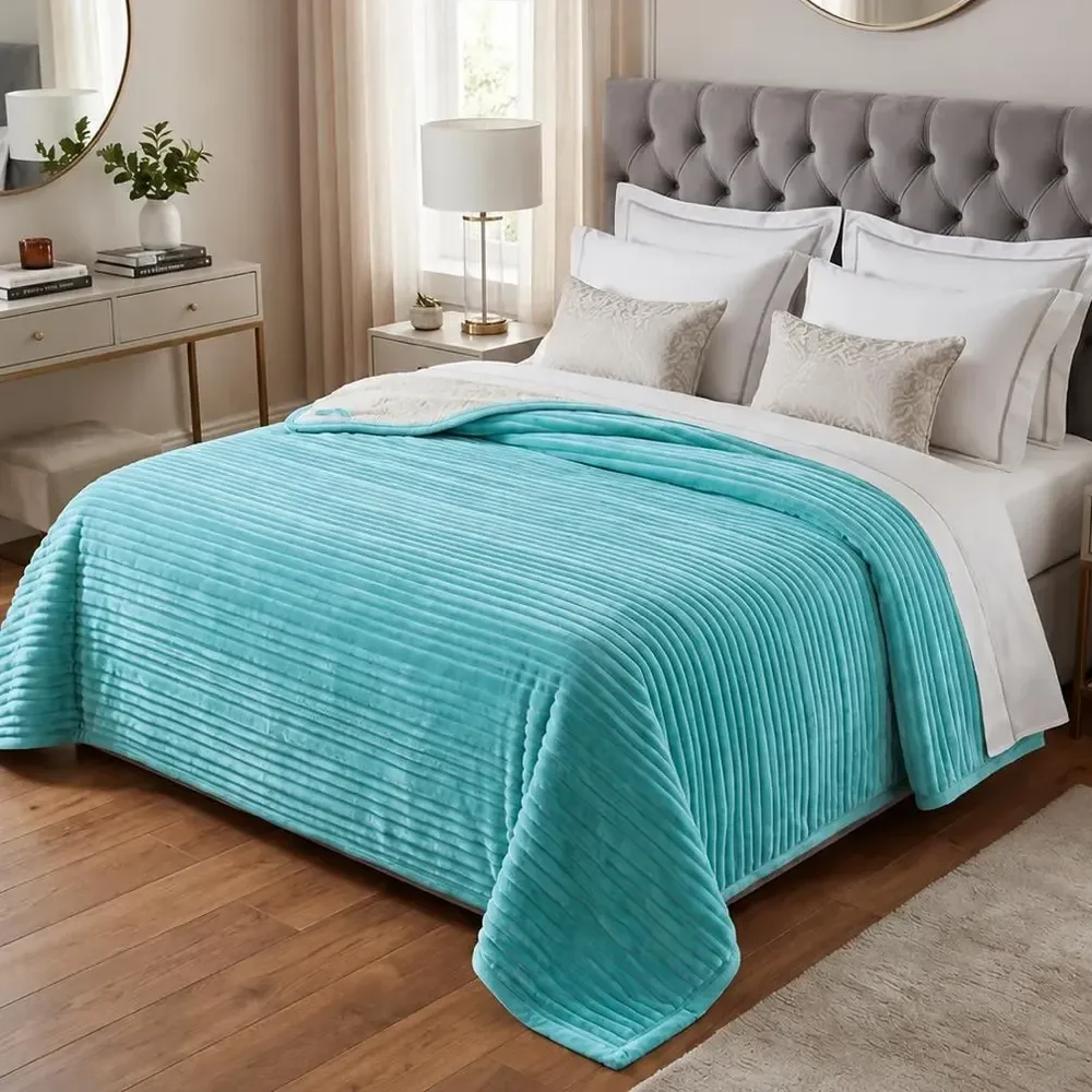 Manta Cobertor Pele De Carneiro 1,90x2,10m Casal Microfibra Geométrico 1580 G Verde-claro