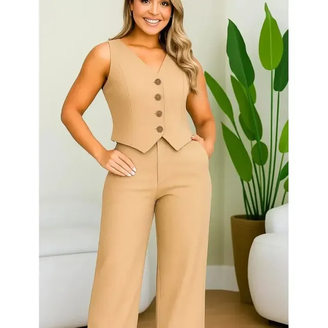 Conjunto Feminino Alfaiataria Colete E Calça Pantalona