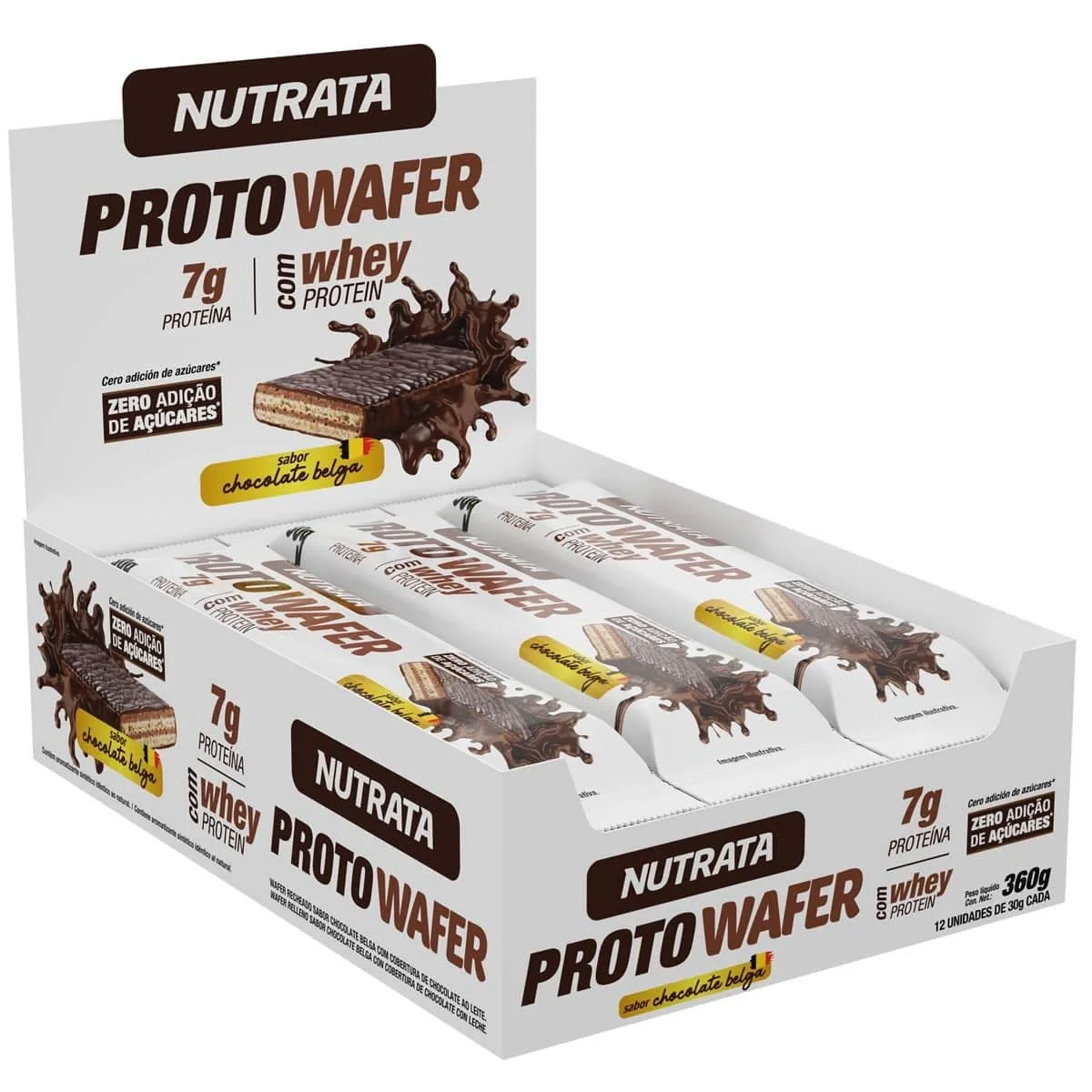 Proto Wafer Sabor Chocolate Belga Display com 12 Wafers de 30G
