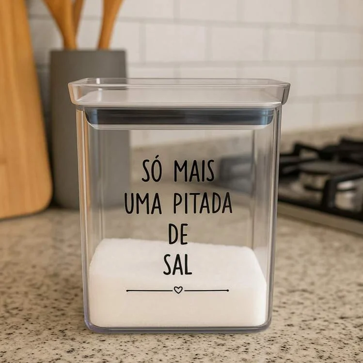 Pote Hermético Saleiro de Cozinha para Sal Decorado 1,3L em Acrílico