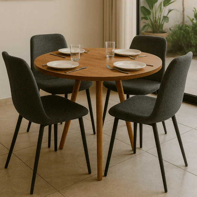 🛍 Mesa de jantar 4 lugares de cozinha ou sala redonda de 70cm ou 80cm - Branca / Mel