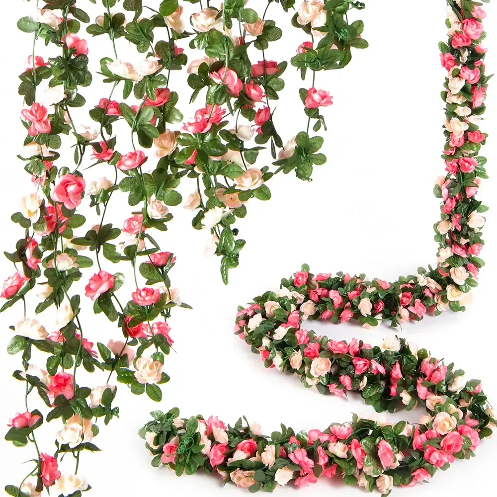 Kit2 Corrente Rosas Artificial 2,5 Metros 45flores Decoracao Rosa/rosa-claro