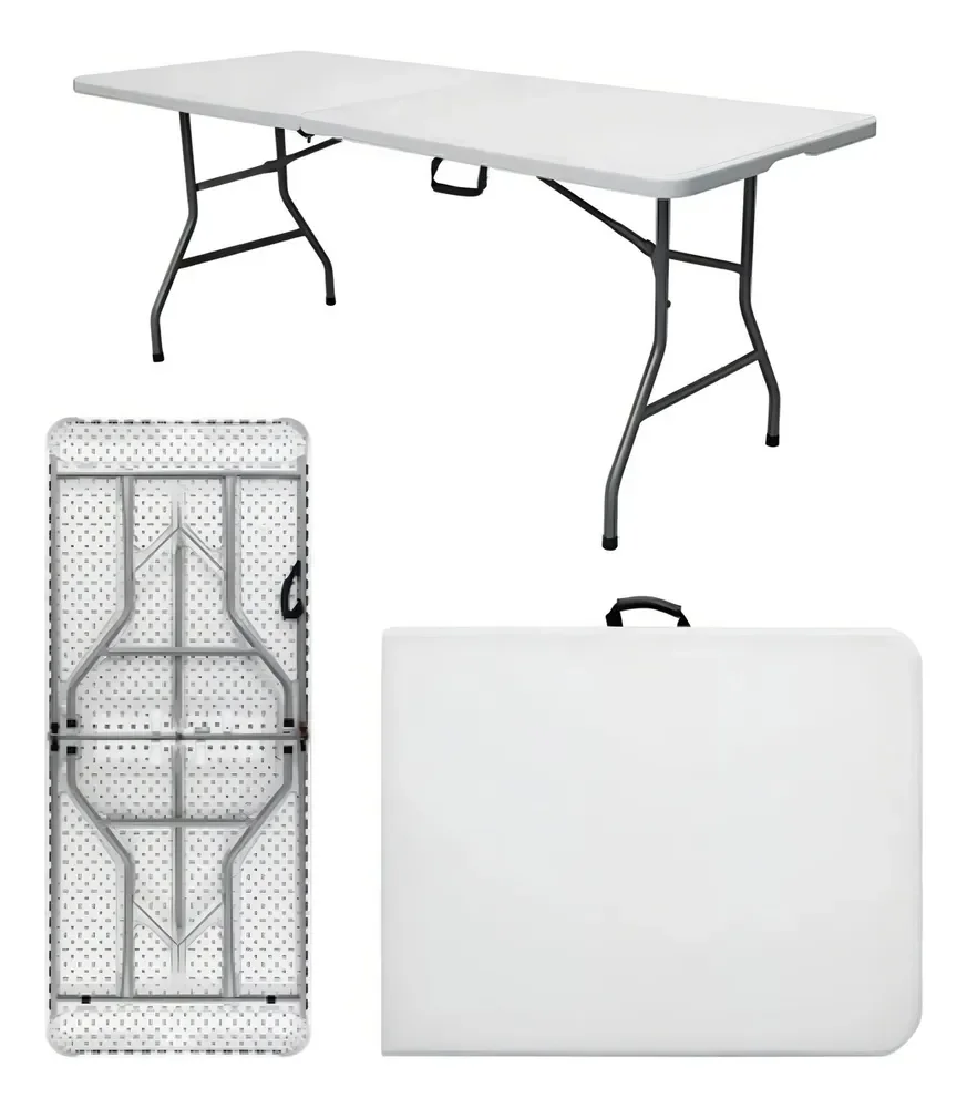 Mesa Dobrável Vira Maleta Com Alça Portátil 1.80m Para Camping Pesca Jardim Área Externa Ou Interna Salão De Festas Gourmet Cor BrancoLuvinco