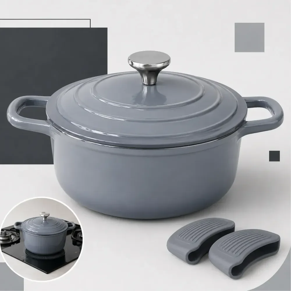 Caçarola Panela Cerâmica Indução 24cm Ferro Fundido 4,7l Cinza