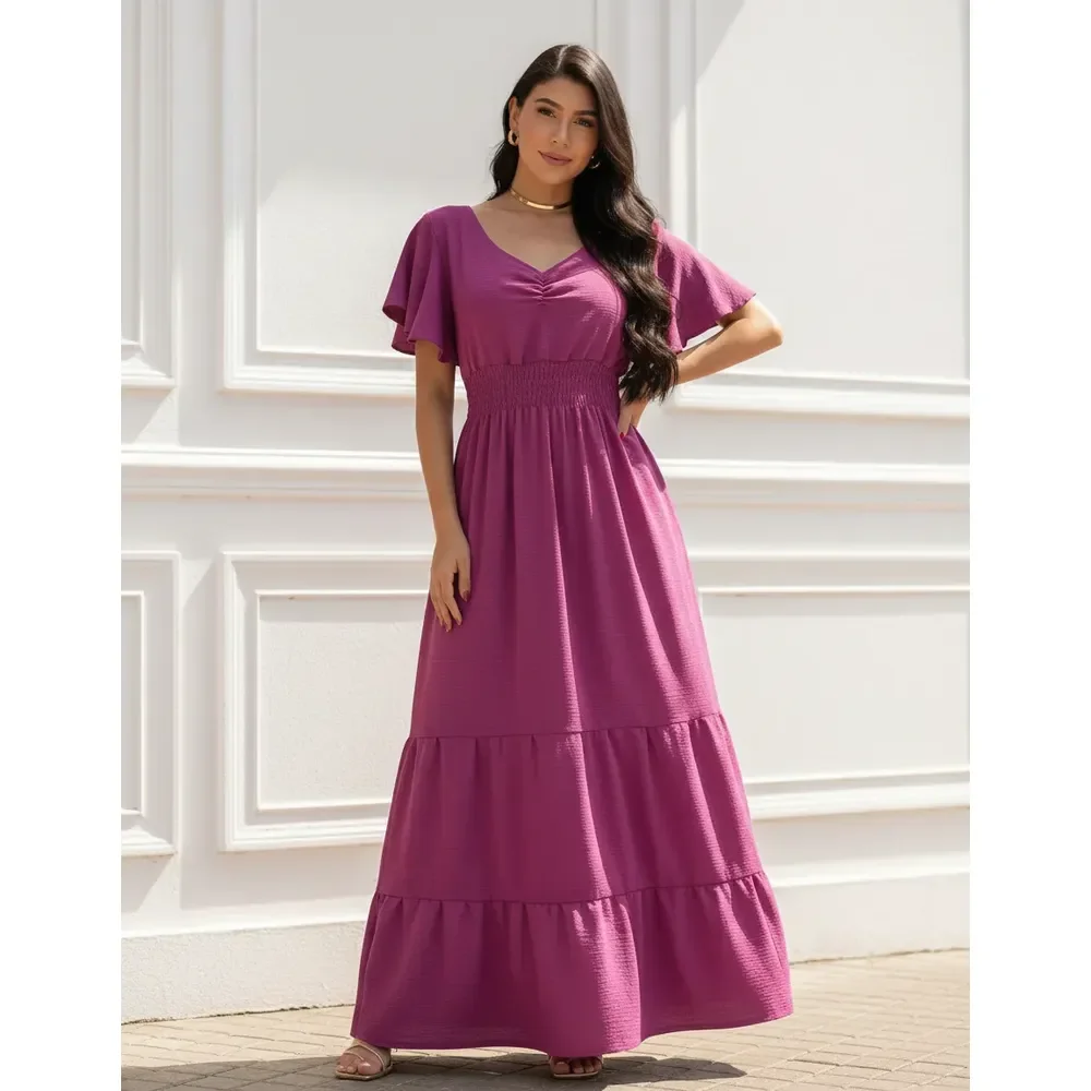 Vestido Longo Feminino De Manguinhas Multiuso De Luxo Fúcsia Único 38/40/42/44/46