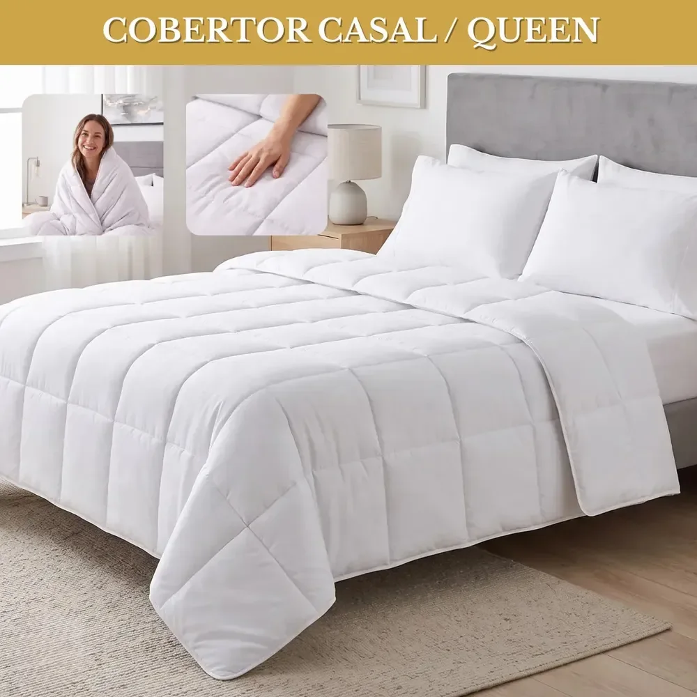 Edredom Casal Queen Avulso Micropercal 400 Fios Dupla Face Grosso Toque Aveludado Conforto Premium Luxo Cor Branco Lisa