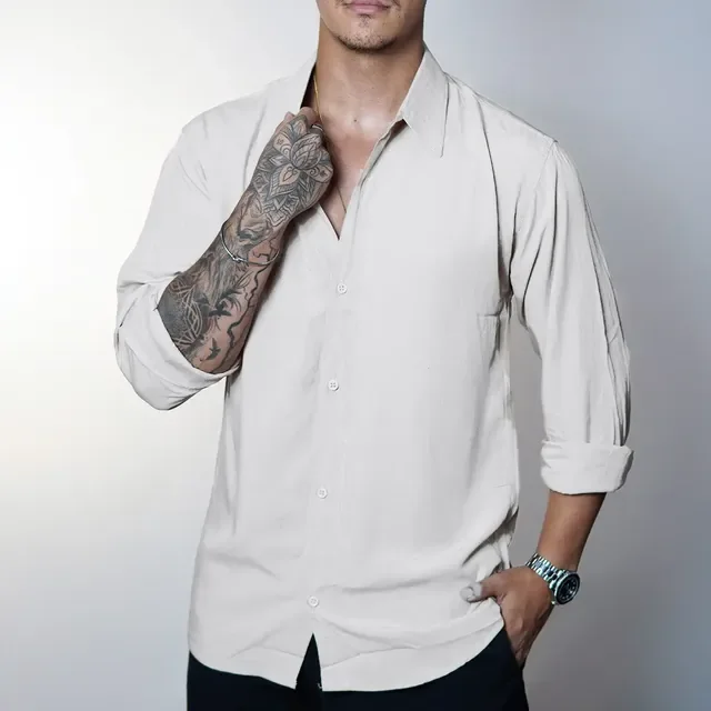 Camisa Linho Manga Longa Viscolinho Praia Casual Old Money
