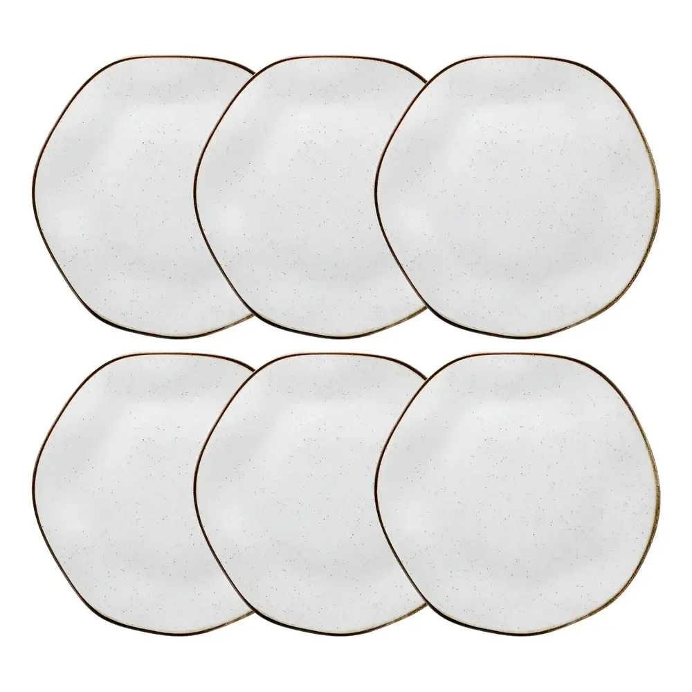 Jogo De 6 Pratos Rasos 27,5cm Ryo Maresia Cor Marrom Off White Oxford Liso