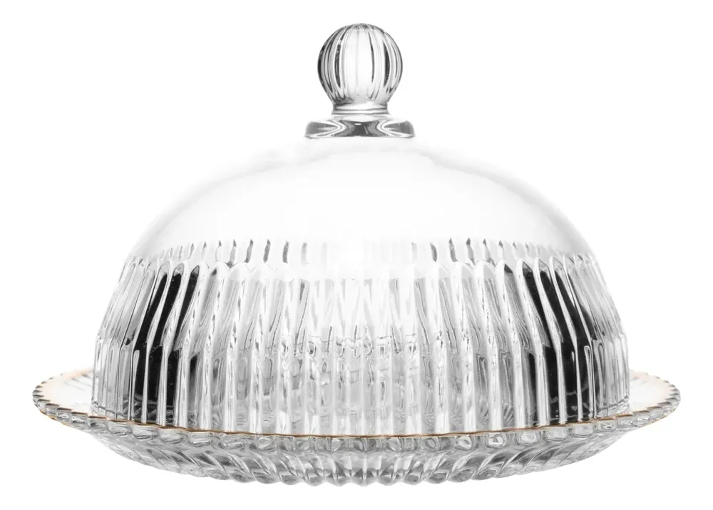 Queijeira De Cristal Com Tampa E Fio De Ouro Império 20cm