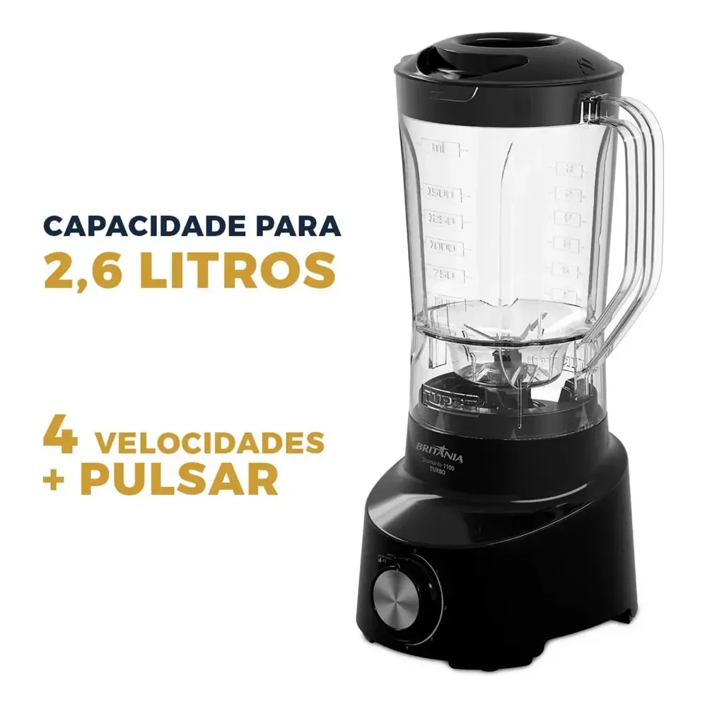 Liquidificador Britânia 2,6l 4 Velocidades Preto Diamante 1100 220v