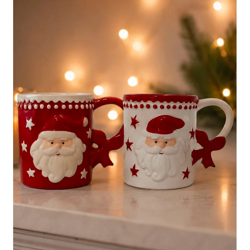 Caneca Natalina De Porcelana 400ml Xícara De Natal Papai Noel