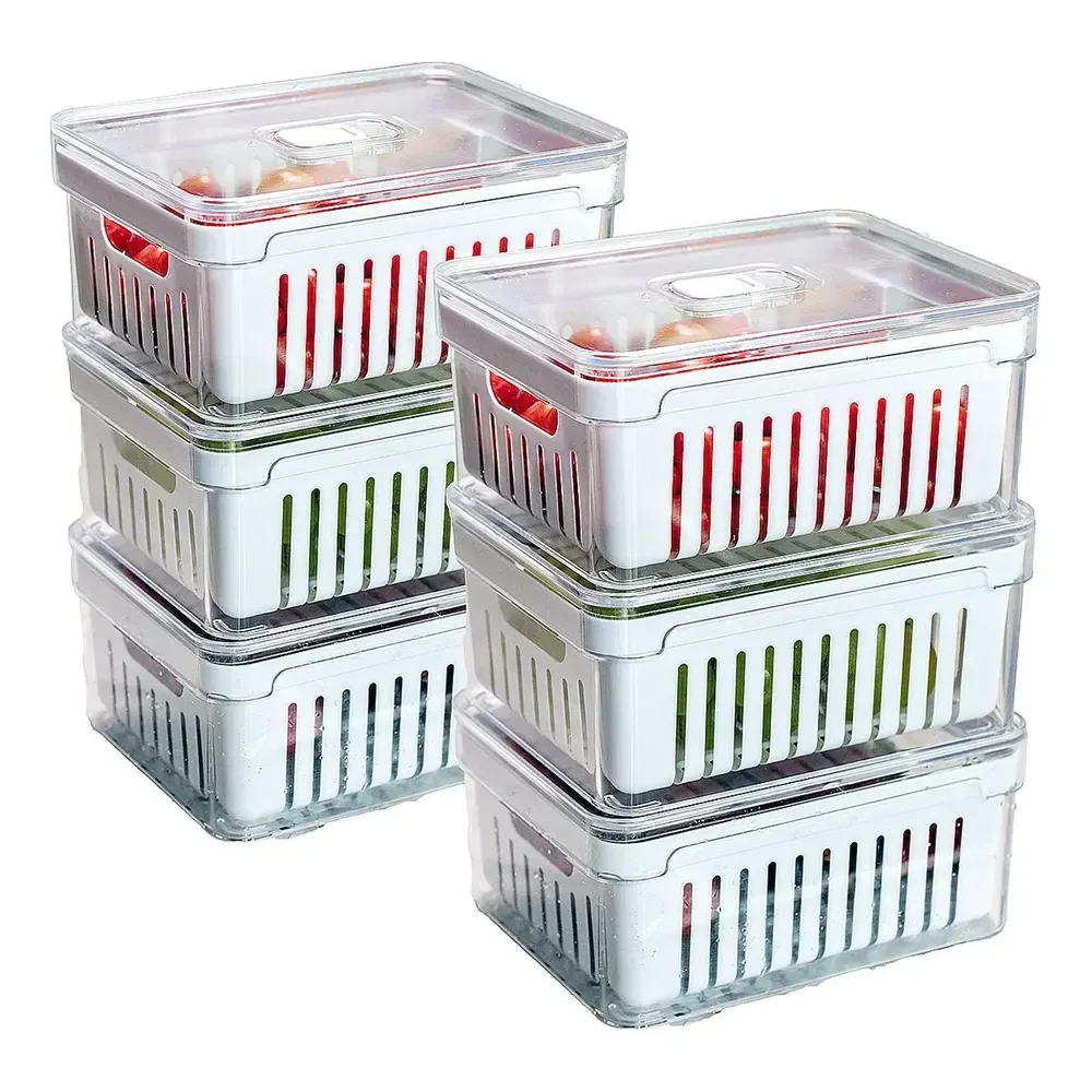 Kit 6 Potes Organizadores De Geladeira Acrílico Tampa 2,2l Transparente