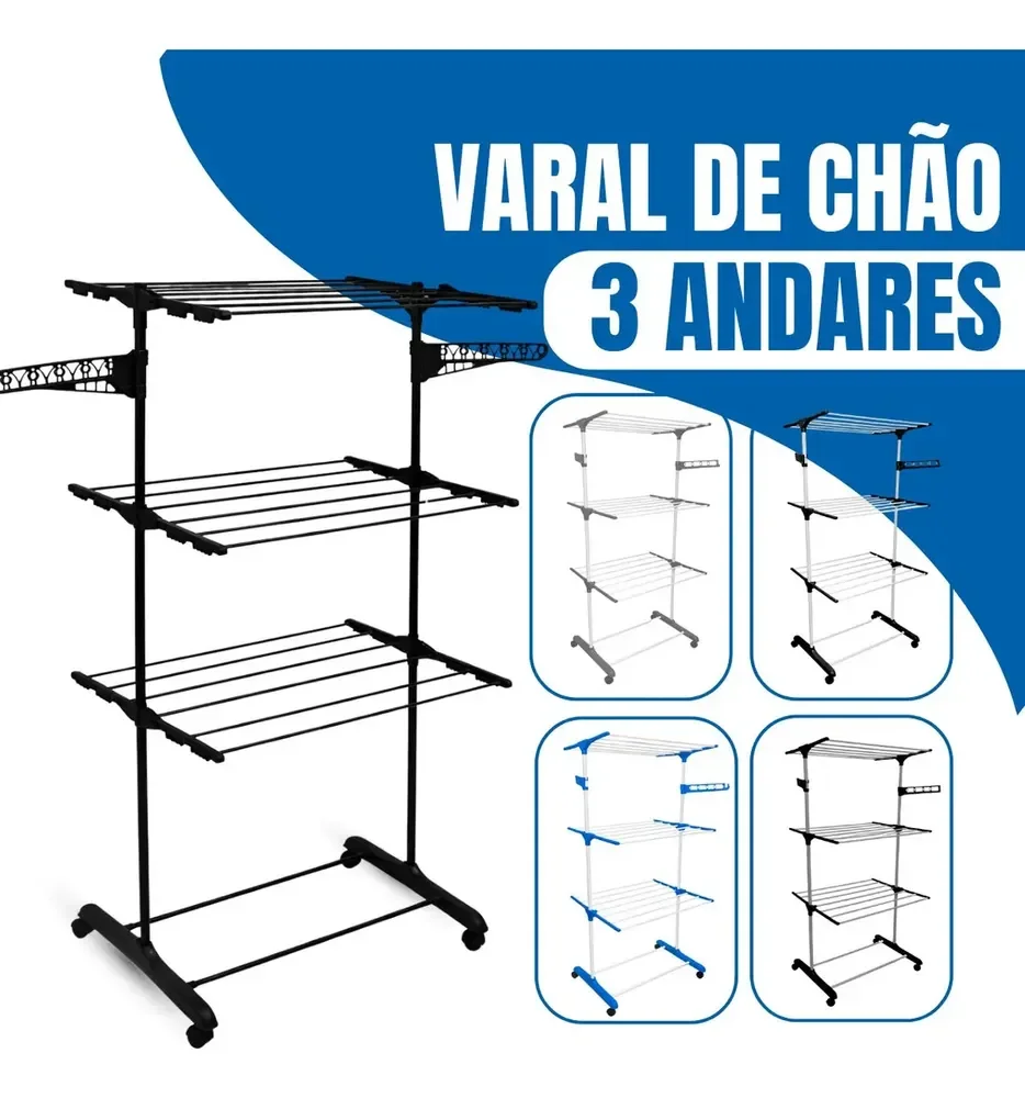 Varal De Chão Grande De Roupas 3 Andares