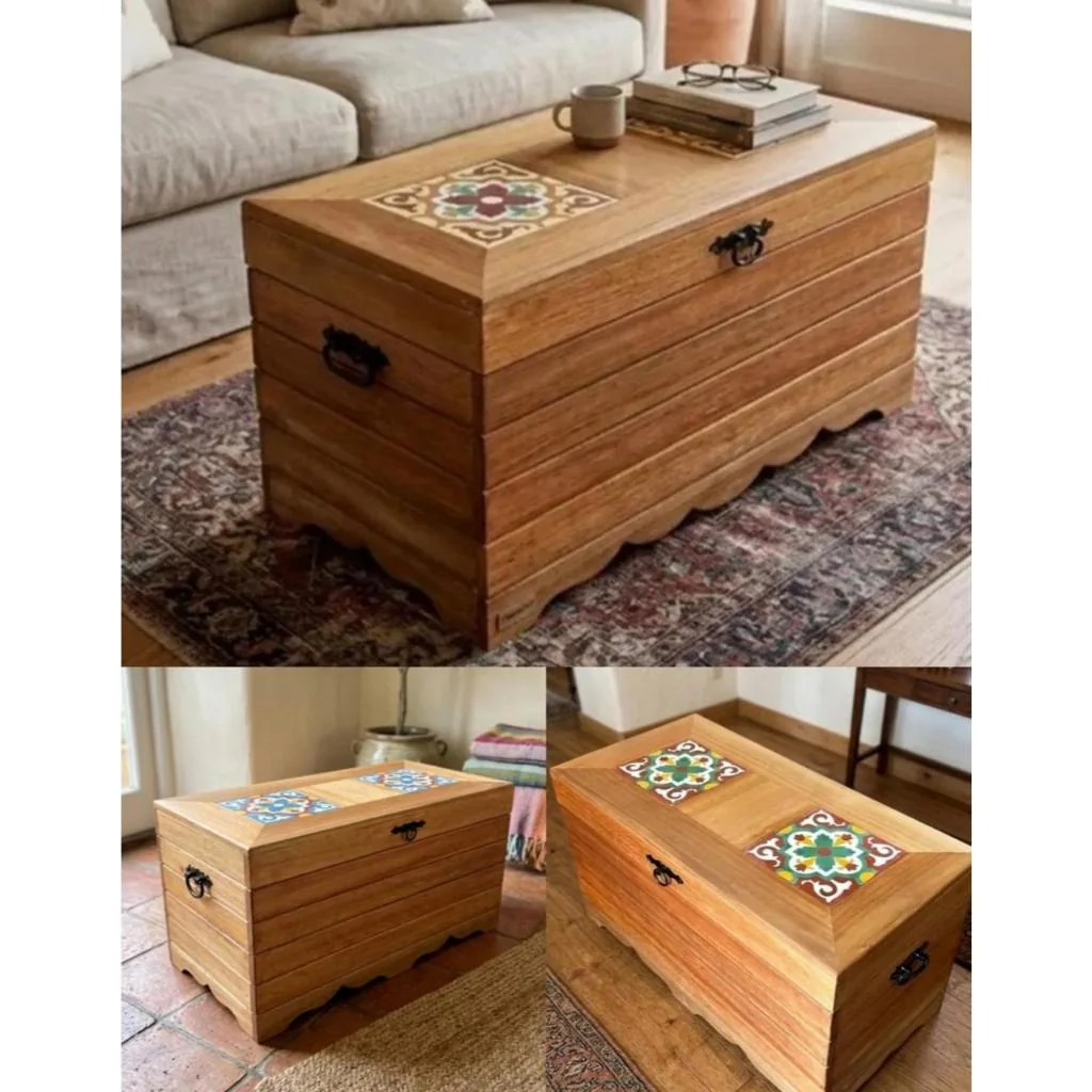 Baú Banco 2 Ladrilho Casa Resistente Reforçado Artesanal Madeira Decoração