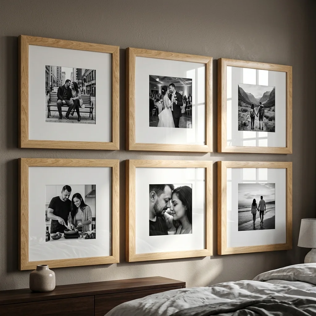 Kit 6 Quadros Decorativos 23x23 Para Sala Quarto Com Vidro Acrílico