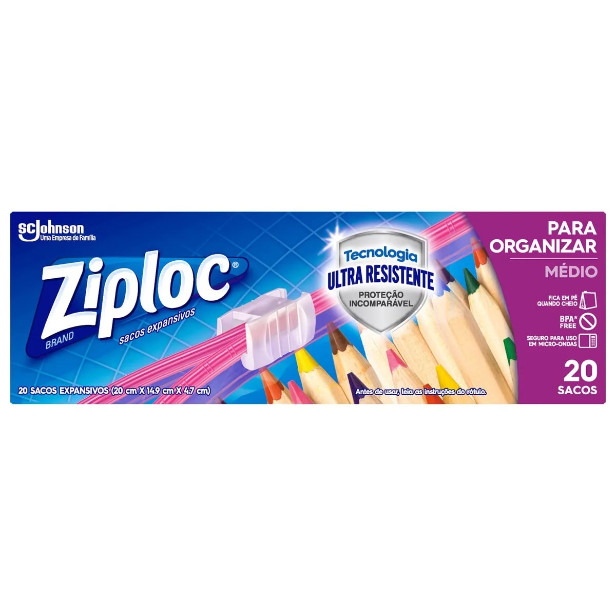 Ziploc Saco Hermético Organizador de Geladeira, Tamanho Médio, 20 unidades