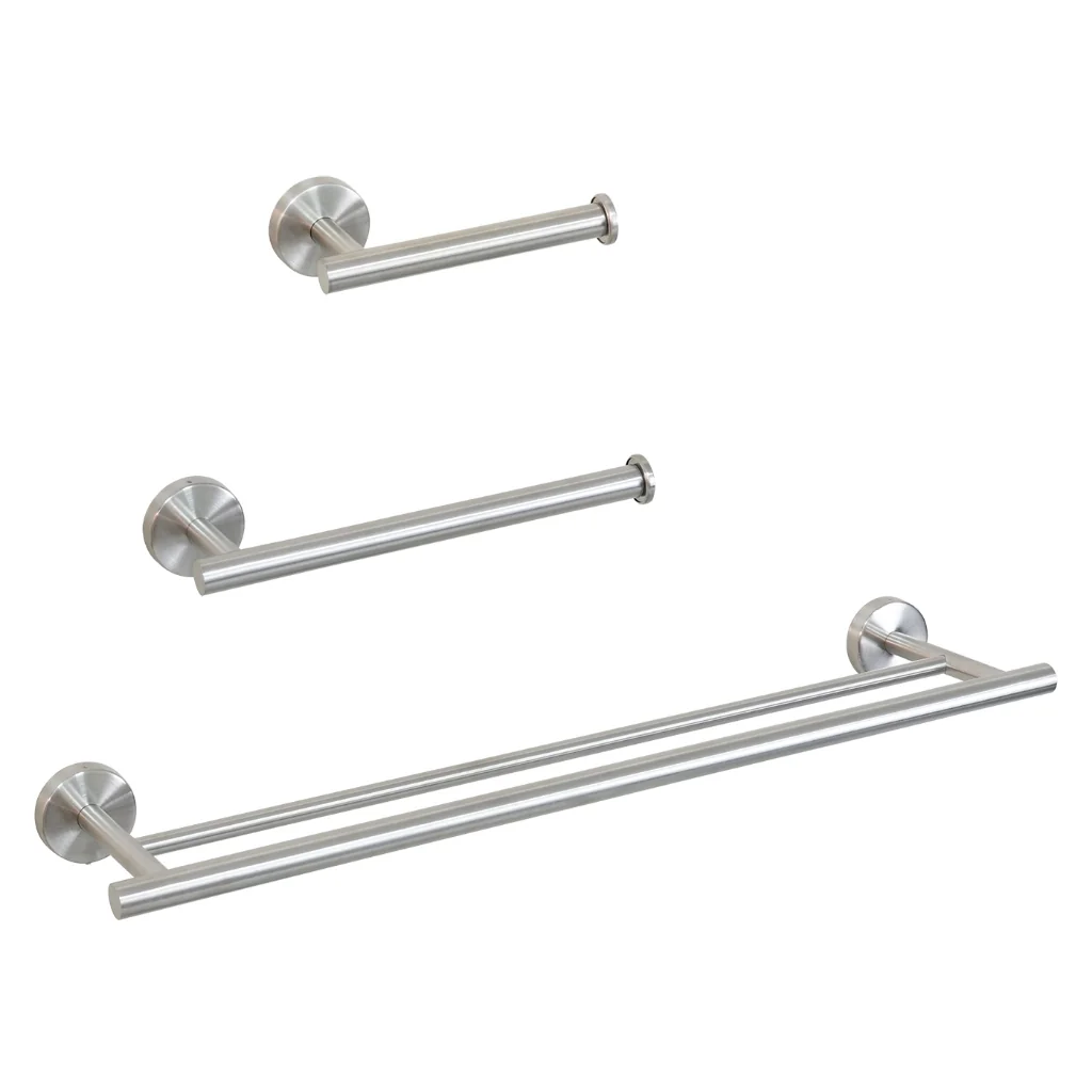 Lumai Kit Banheiro Inox 3 Peças Toalheiro Duplo Porta Papel Toalha Acessórios Fosco 60cm