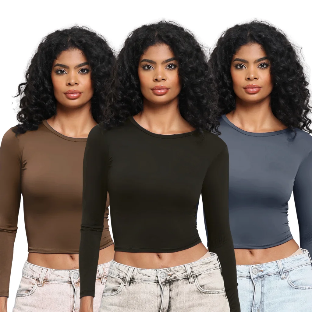 KIT 3: Blusa Feminina de Manga Longa - Meia Estação de Compressão Colada