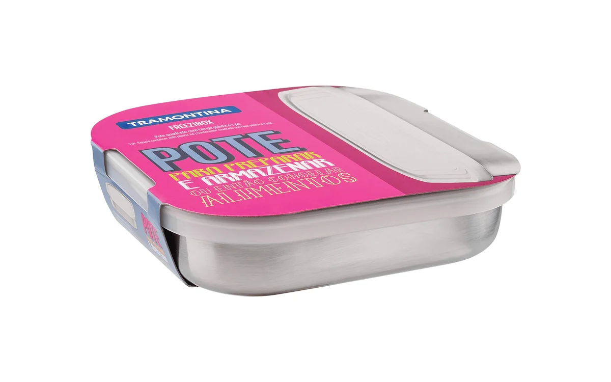 Pote Quadrado Tramontina Freezinox Em Aço Inox Com Tampa Plástica 16 Cm 0, 8 L Tramontina Inox Pote Quadrado Aco Inox 0, 80l C/tp.
