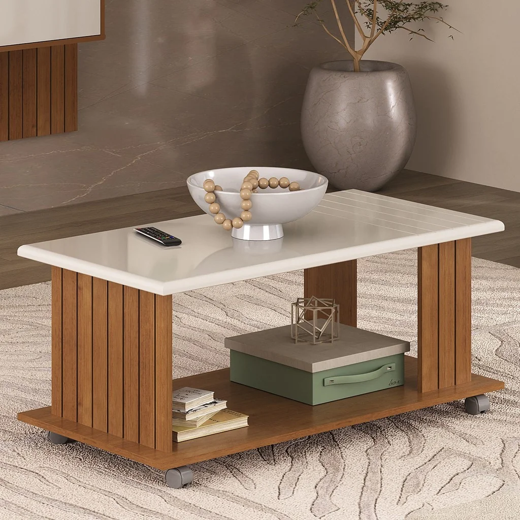 Mesa Centro Retangular Mila Artely Cinamomo/Off White