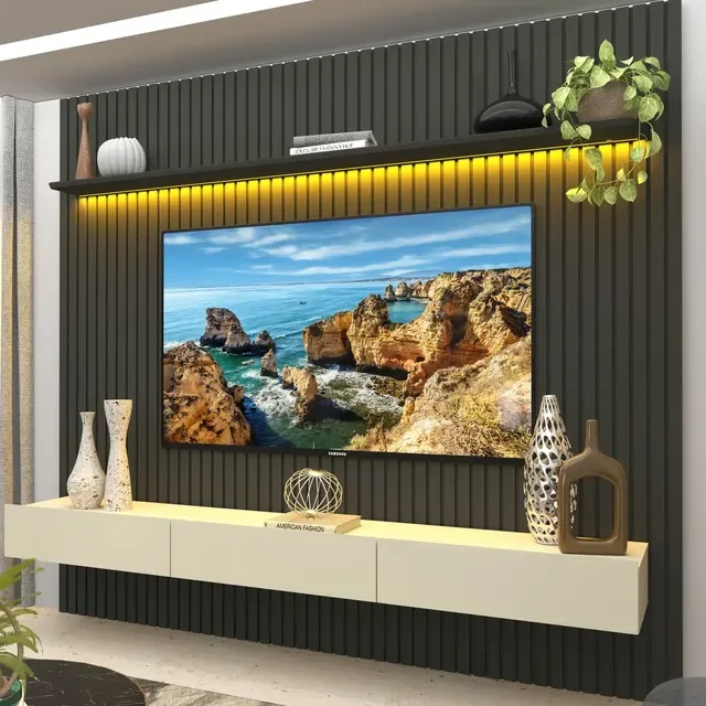 Rack Painel Ripado Para Tv Até 90 Polegadas Com Led 100%