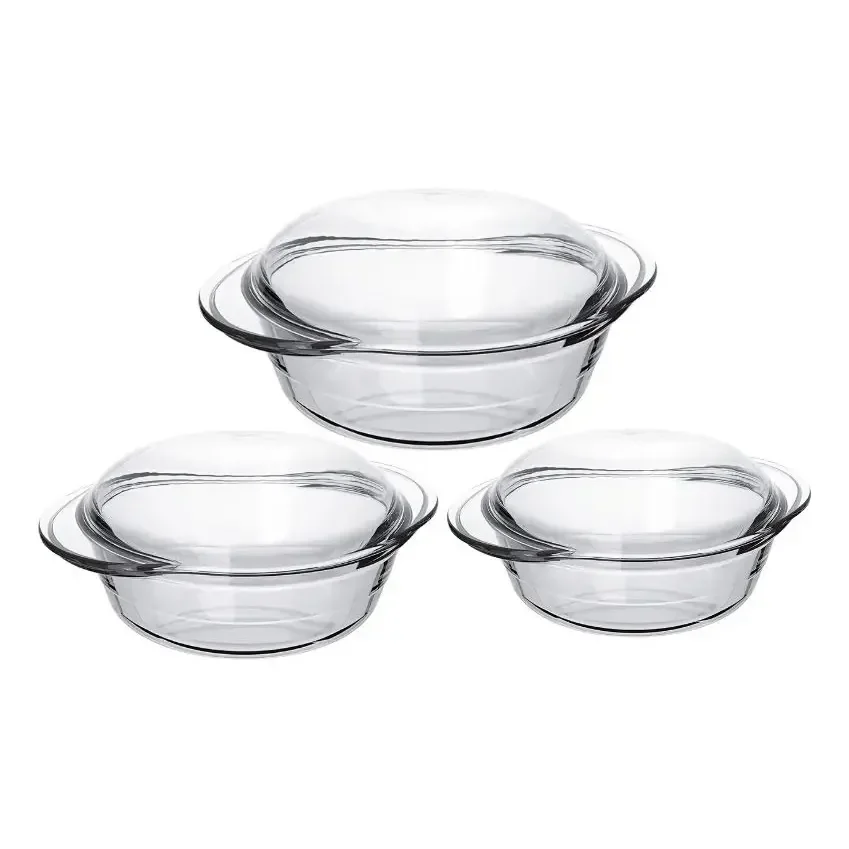 Conjunto De Assadeiras Terrinas C/ Tampa 1l, 2,3l E 2,8 Transparente