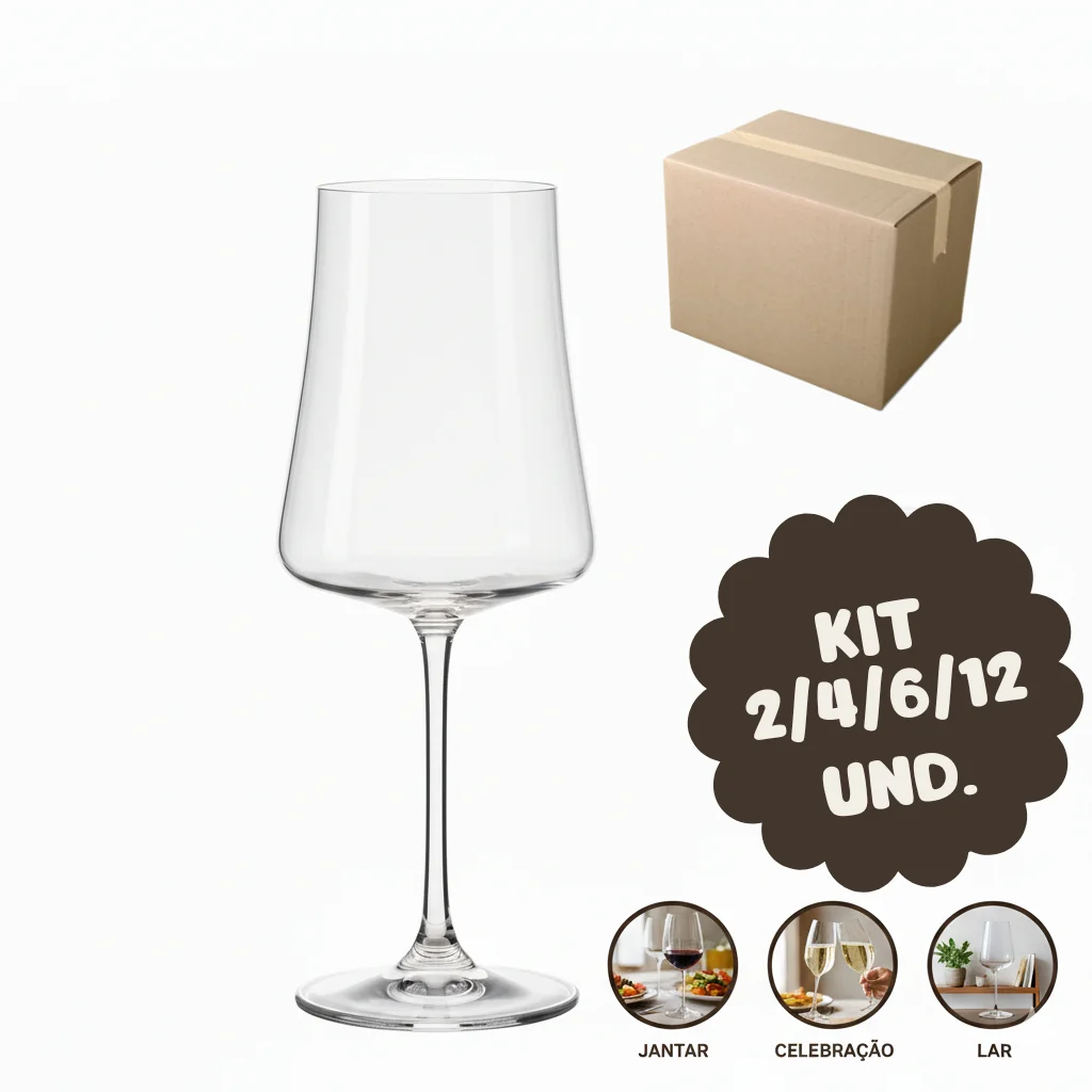 Kit Jogo Taças de Cristal Vinho 360ml Bohemia Xtra Luxo Elegante Jantar Presente Conjunto