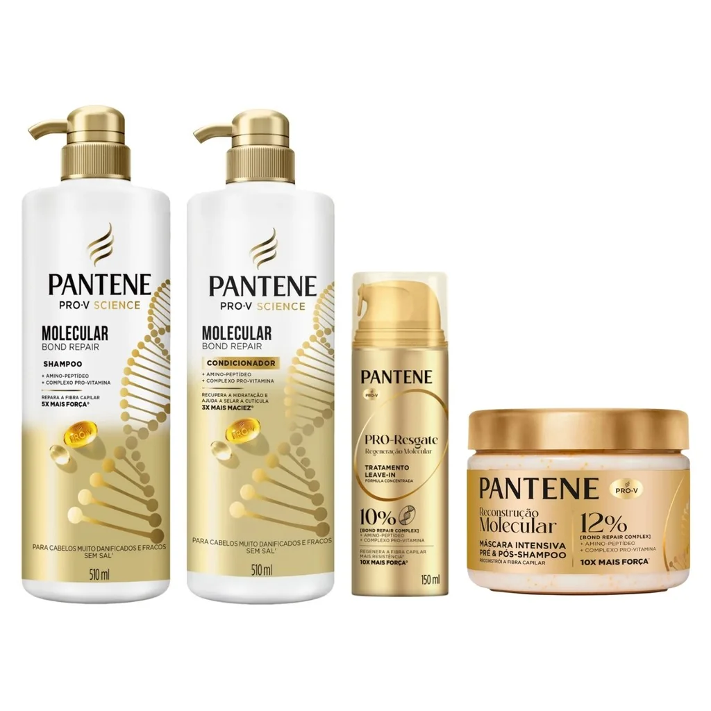 KIT PANTENE MOLECULAR SHAMPOO + COND 510ML + LEAVE-IN + MÁSC