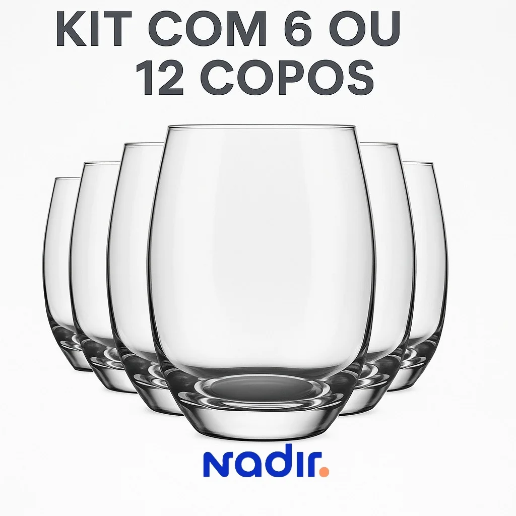Kit 6 ou 12 Copos de Vidro Nadir Aruba 465ml Cristal Transparente Mesa Posta Elegante