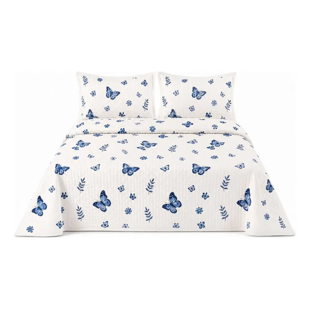 Colcha Cobre Leito Casal/queen Texturato Borboleta Azul Borboleta Azul Borboleta Azul Estampado