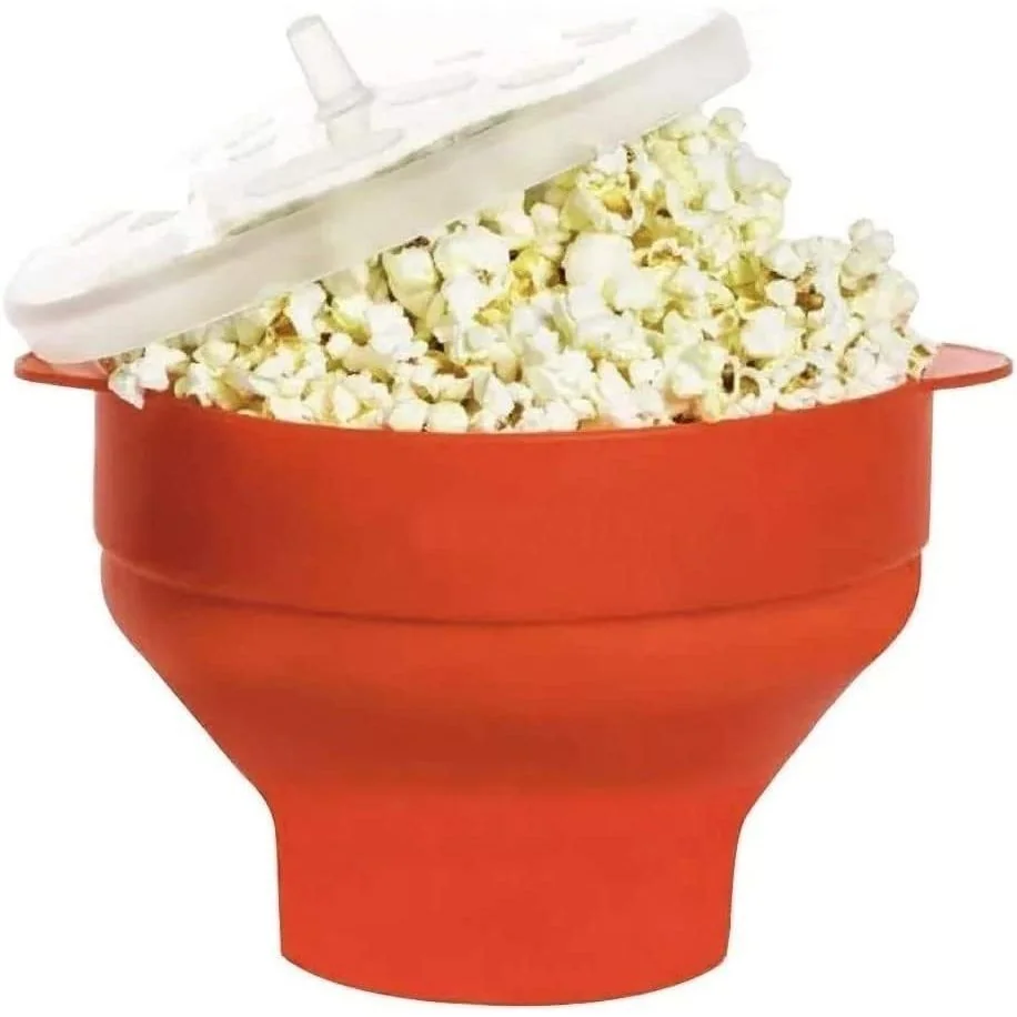 Pipoqueira Grande para Micro‑ondas sem Óleo – Balde de Silicone Redondo com Tampa, Livre de BPA