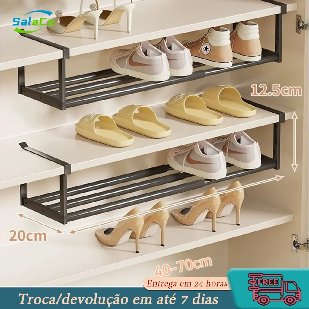 Cesto para sapatos, prateleira retrátil para armazenamento doméstico, prateleira em camadas para sapatos, suporte para s
